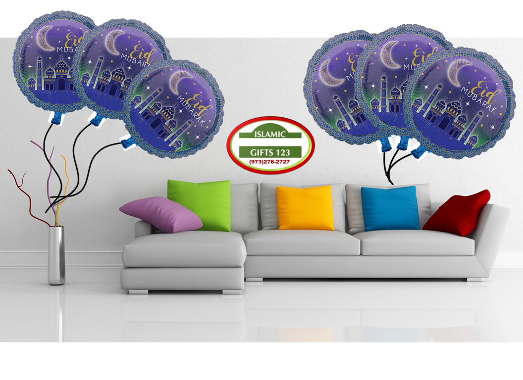 Eid Mubarak Mylar Balloons - Blue Helium Balloons for Eid Decorations