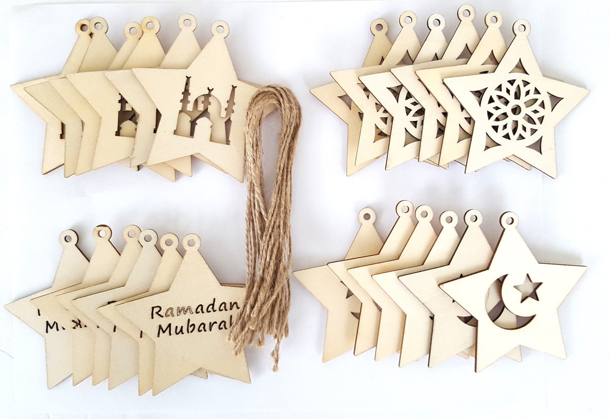 Ramadan Mubarak Stars Wooden Cutout - Festive Ramadan Decor