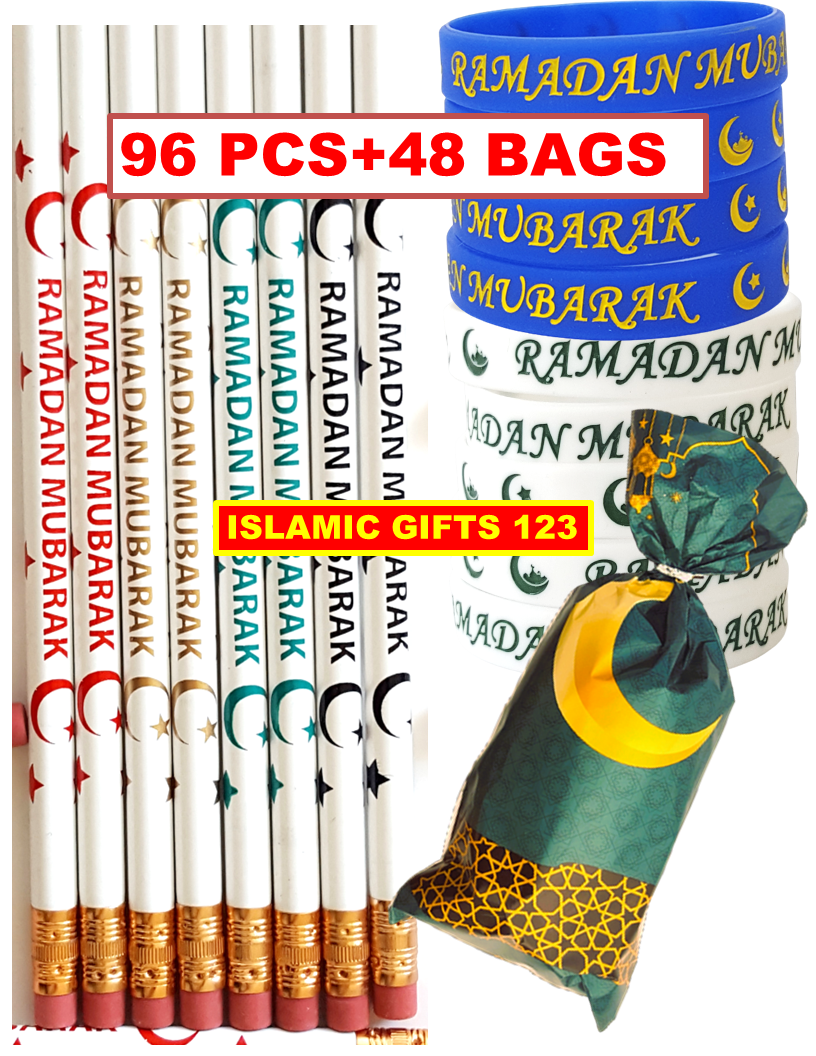 Ramadan Party Favors 144 PCS- Bags, Bands & Pencils Set