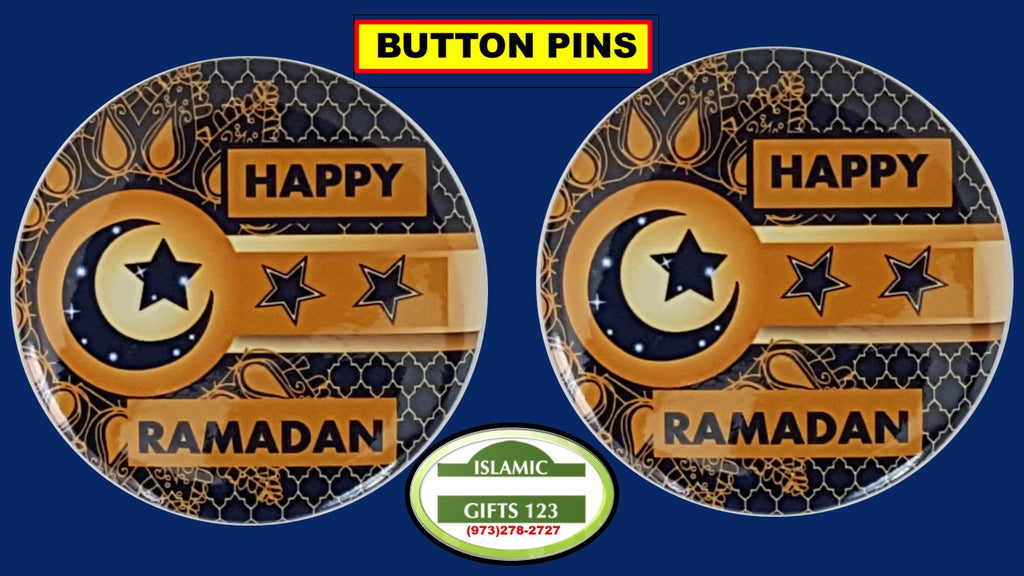 Happy Ramadan Mubarak Button Pins Blue Design