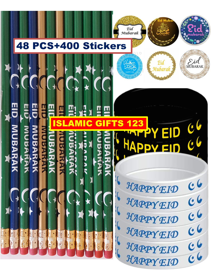 Eid Favors for Kids 448-Eid Mubarak Pencils Wristbands Stickers