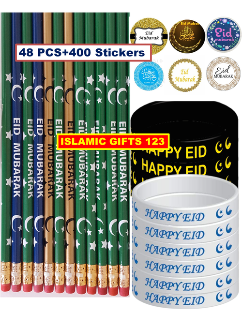 Eid Favors for Kids 448-Eid Mubarak Pencils Wristbands Stickers