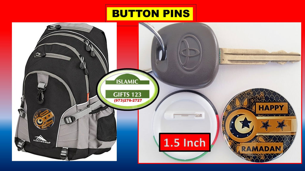 Happy Ramadan Mubarak Button Pins Blue Design