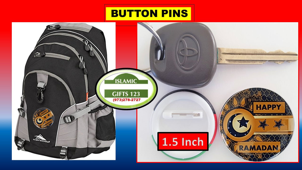 Happy Ramadan Mubarak Button Pins Blue Design
