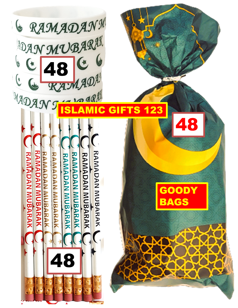 Ramadan Party Favors 144 PCS- Bags, Bands & Pencils Set
