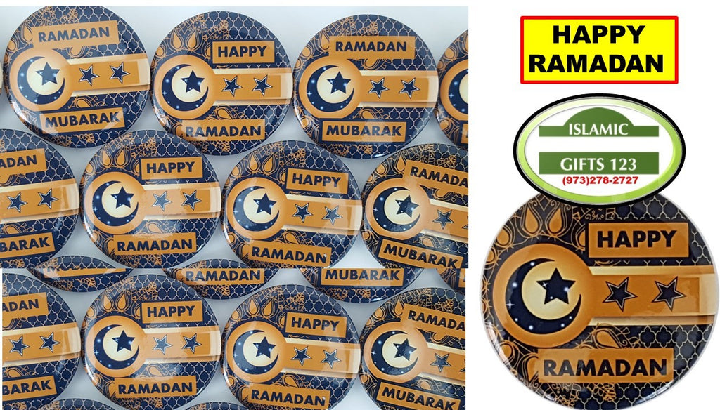 Happy Ramadan Mubarak Button Pins Blue Design