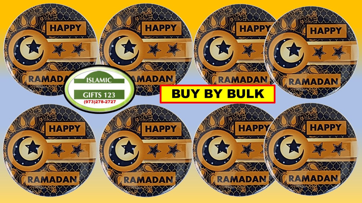 Happy Ramadan Mubarak Button Pins Blue Design