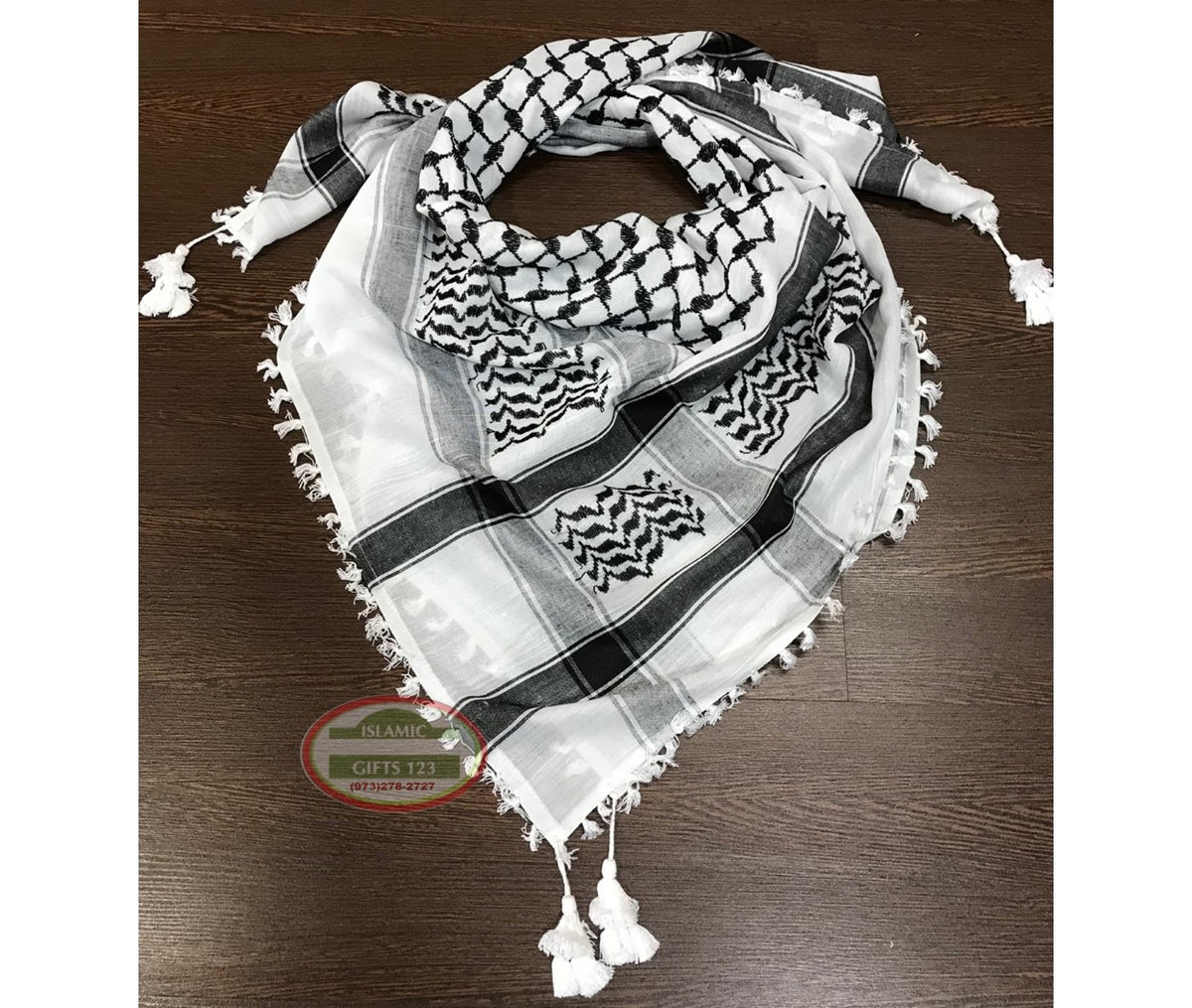 Palestine Shemagh Cotton Arafat Scarf – Black & White Keffiyeh (50x50) for Men
