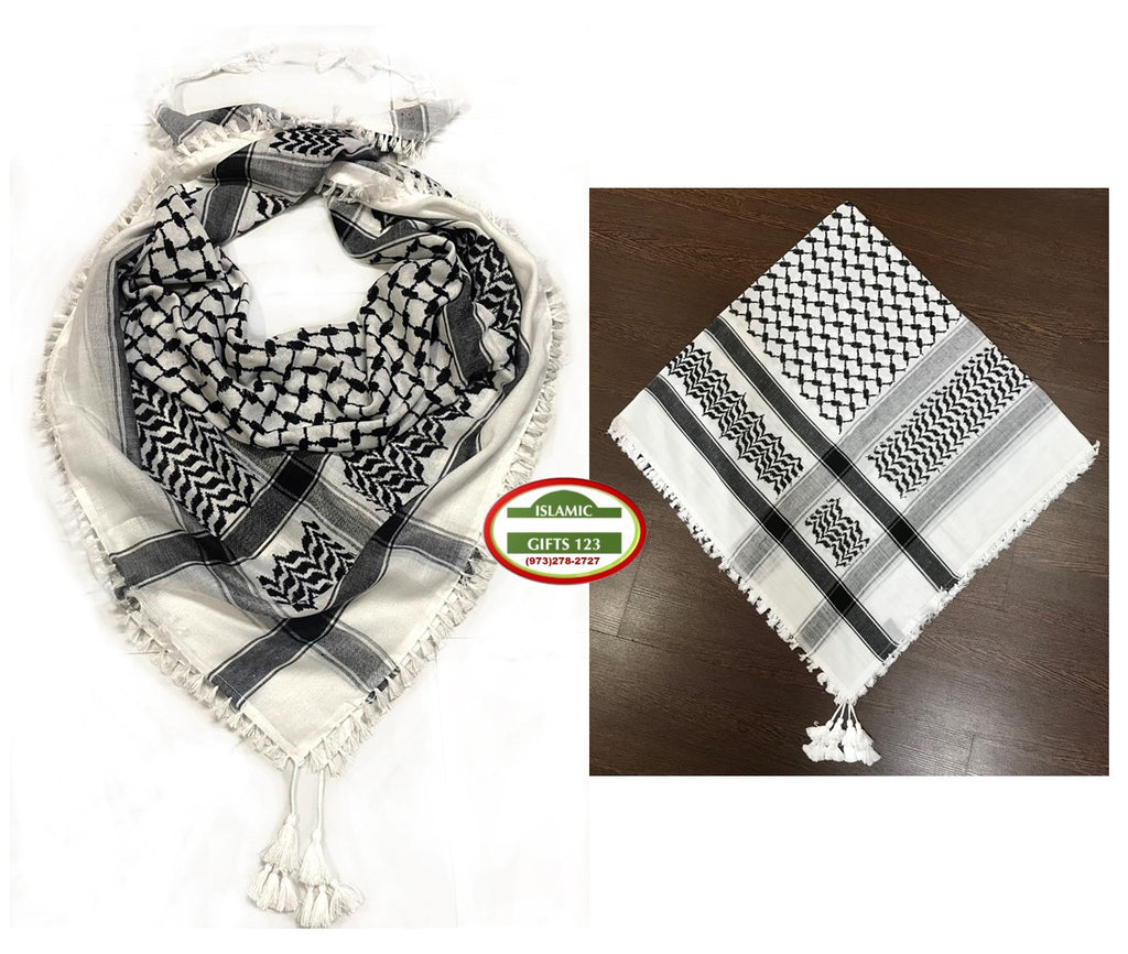 Palestine Shemagh Cotton Arafat Scarf – Black & White Keffiyeh (50x50) for Men