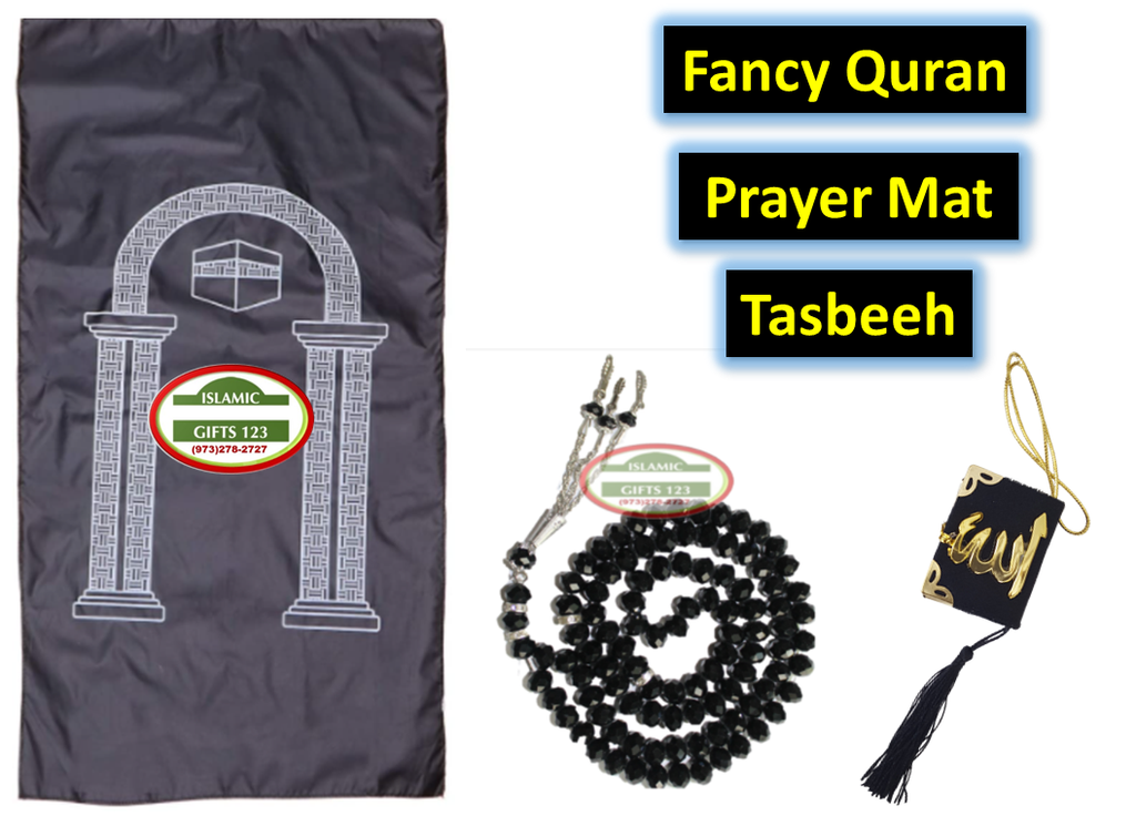 Crystal Tasbeeh, Fancy Quran, and Prayer Mat–3-Piece Gift Set FQ3