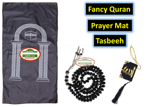 Crystal Tasbeeh, Fancy Quran, and Prayer Mat–3-Piece Gift Set FQ3