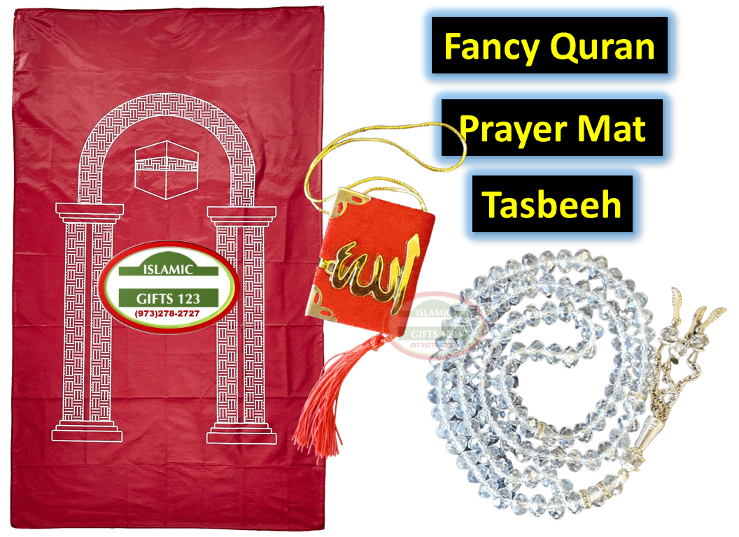 Crystal Tasbeeh, Fancy Quran, and Prayer Mat–3-Piece Gift Set FQ3