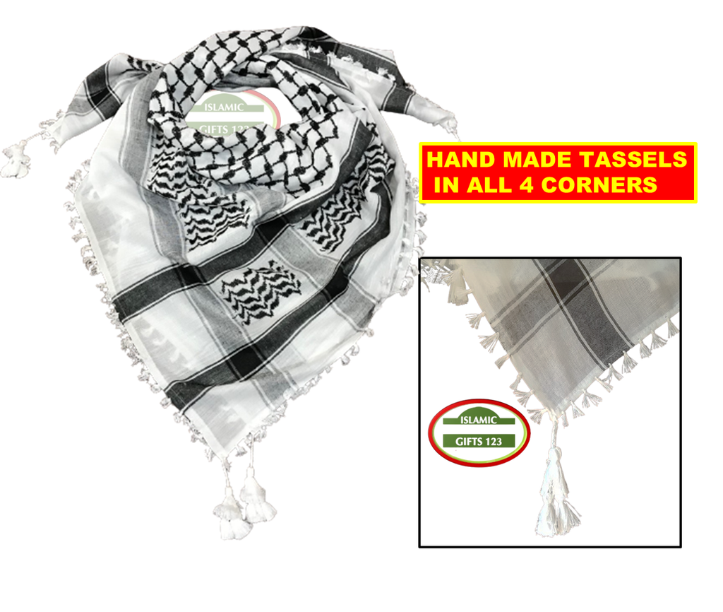Palestine Shemagh Cotton Arafat Scarf – Black & White Keffiyeh (50x50) for Men