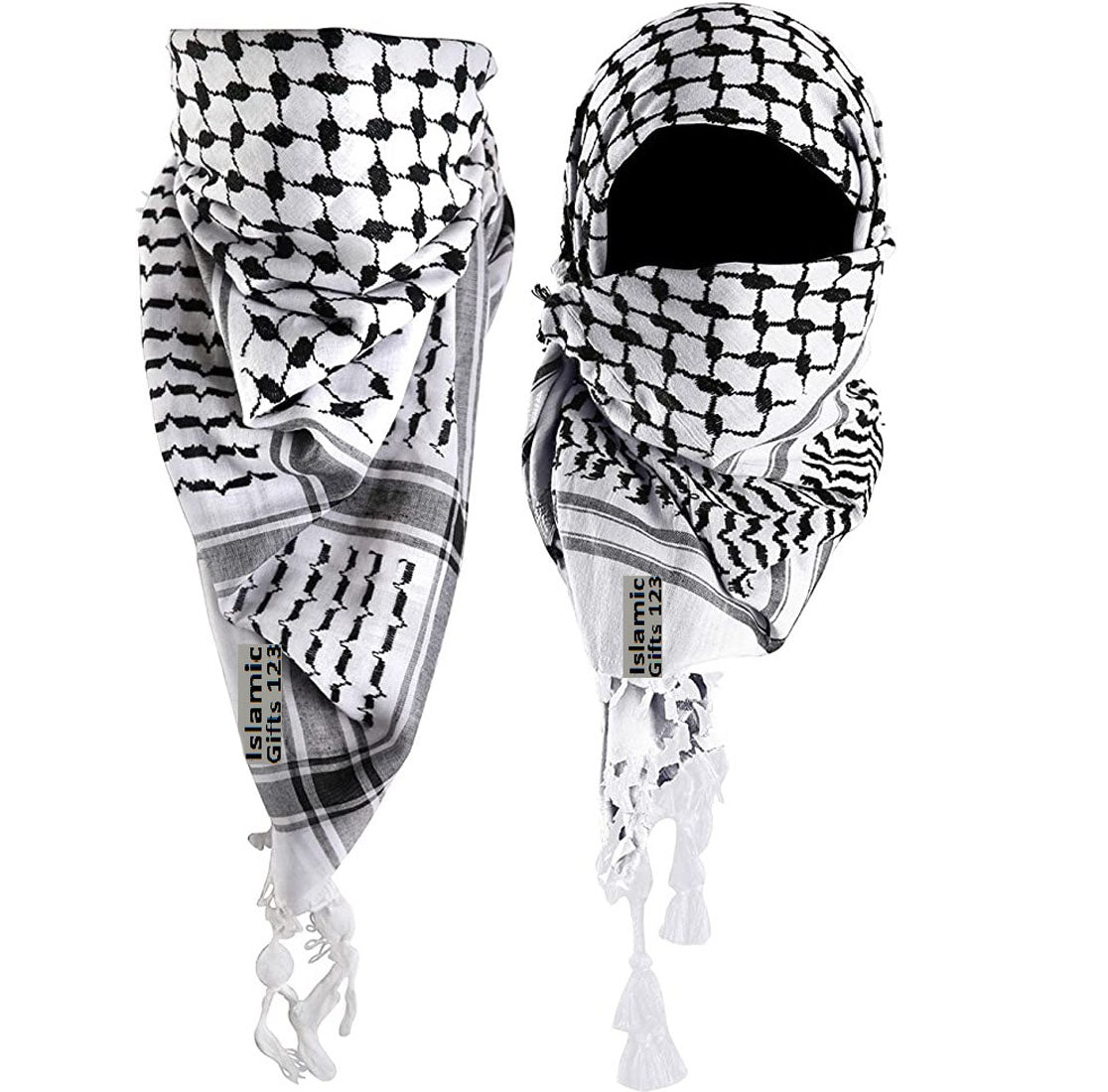 Palestine Shemagh Cotton Arafat Scarf – Black & White Keffiyeh (50x50) for Men