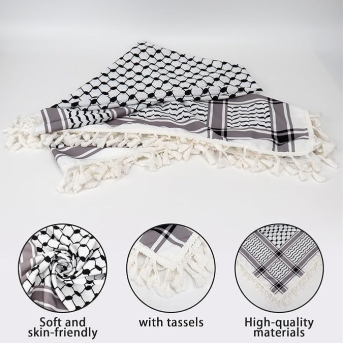 Palestine Shemagh Cotton Arafat Scarf – Black & White Keffiyeh (50x50) for Men