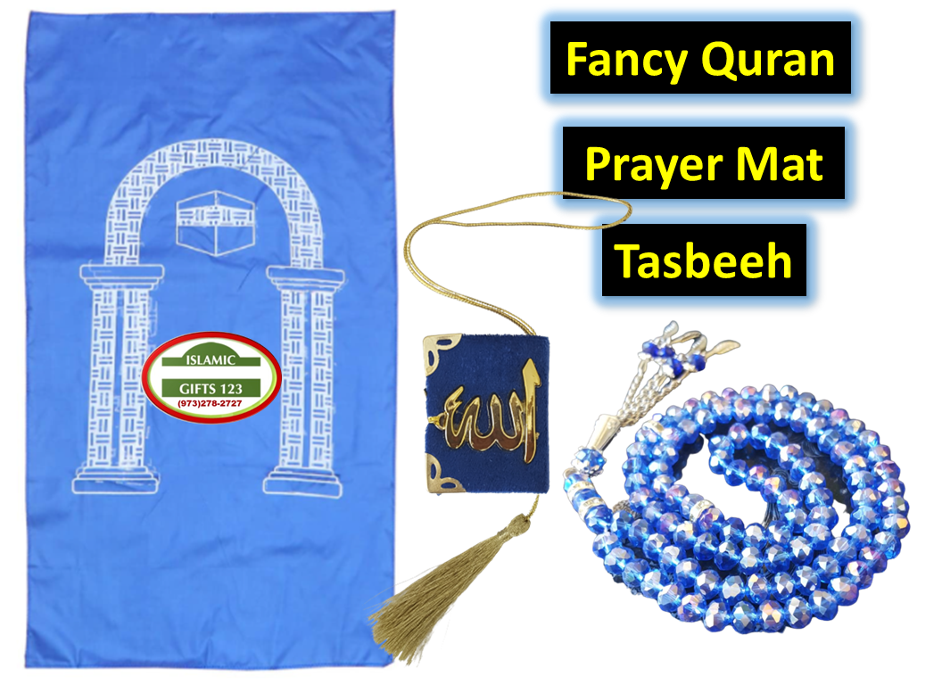Crystal Tasbeeh, Fancy Quran, and Prayer Mat–3-Piece Gift Set FQ3