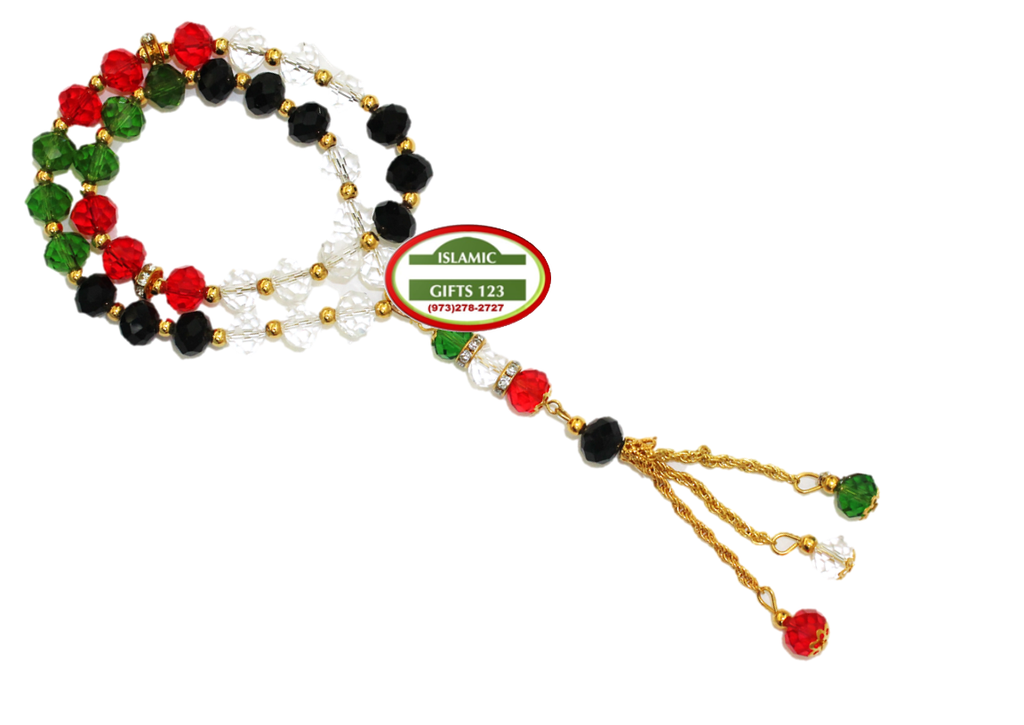 Palestinian Flag Crystal Misbaha - 33ct Large 10mm Prayer Beads