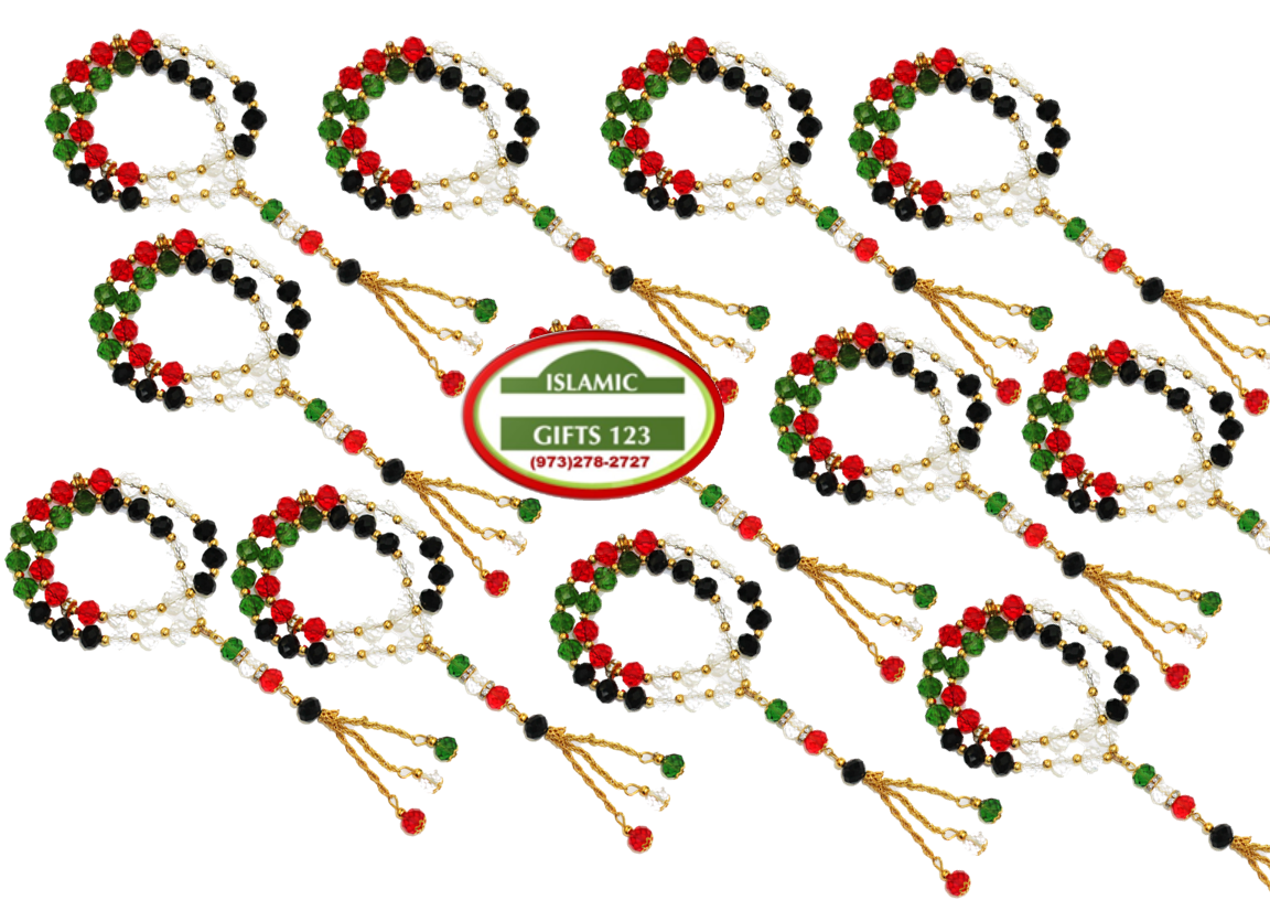 Palestinian Flag Crystal Misbaha - 33ct Large 10mm Prayer Beads