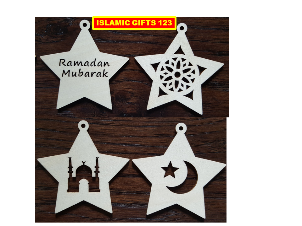Ramadan Mubarak Stars Wooden Cutout - Festive Ramadan Decor