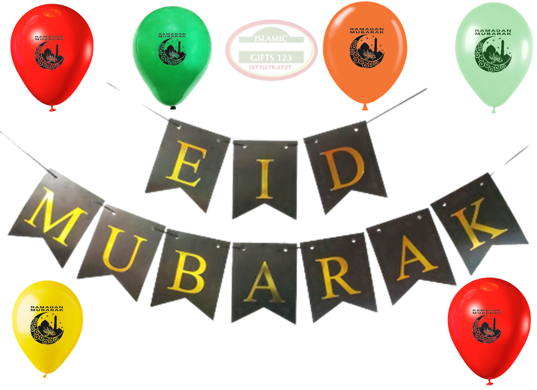 Eid Mubarak Letters Banner + 10 Balloons