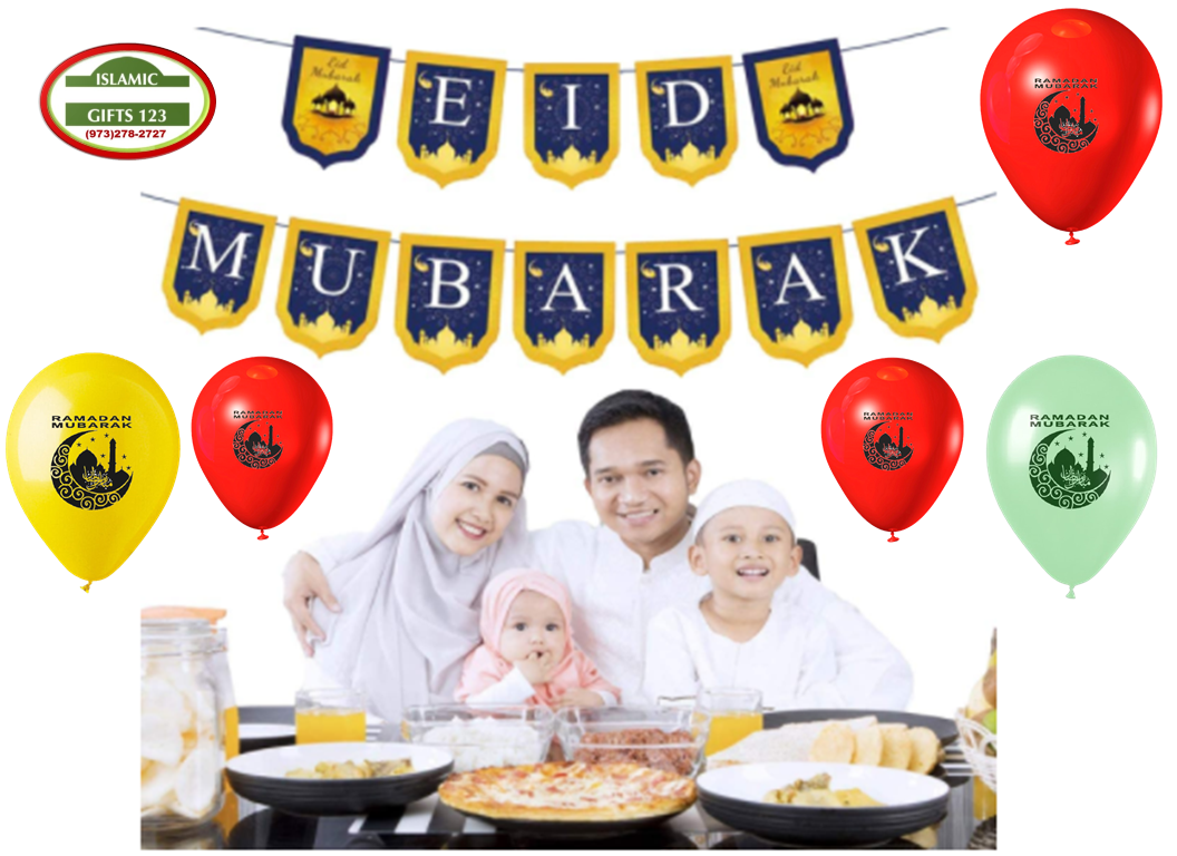 Eid Mubarak Letters Banner + 10 Balloons
