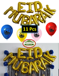Eid Mubarak Decoration Pack – 11-Piece Set with Gold Letters & Balloons