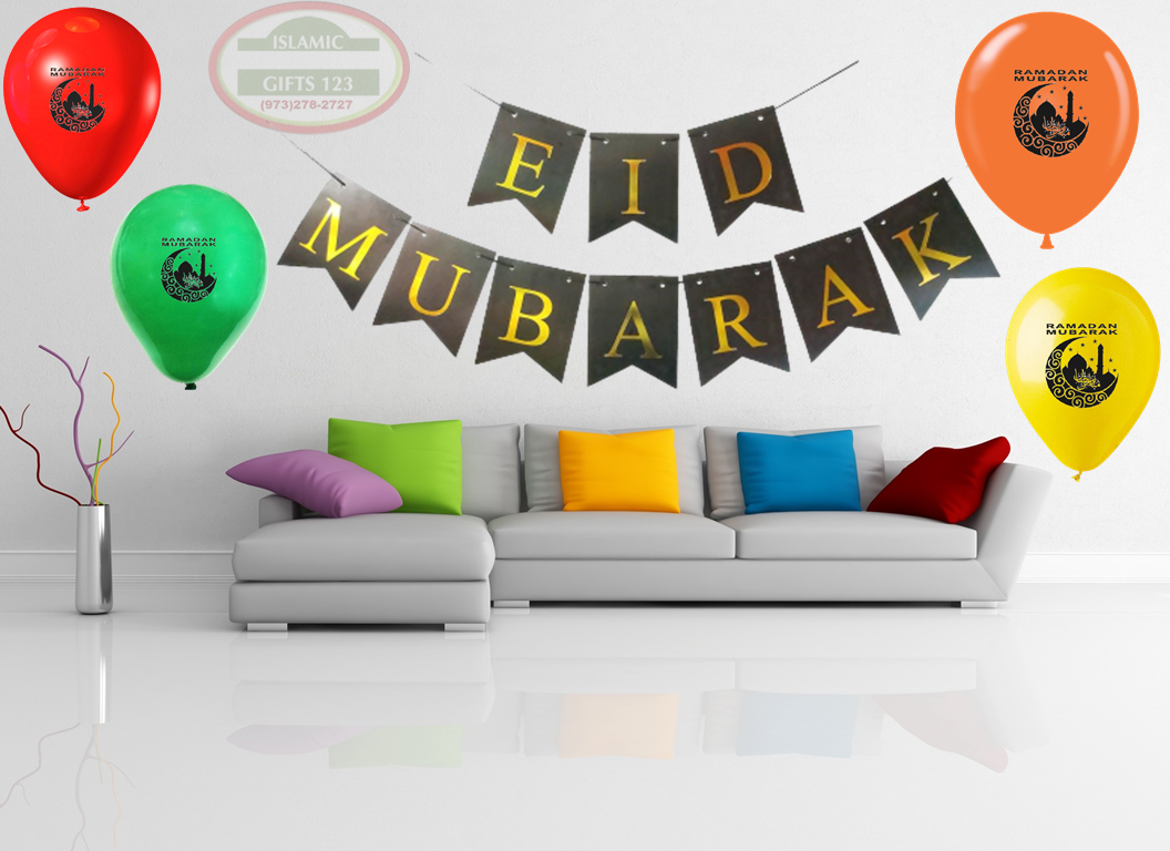 Eid Mubarak Letters Banner + 10 Balloons