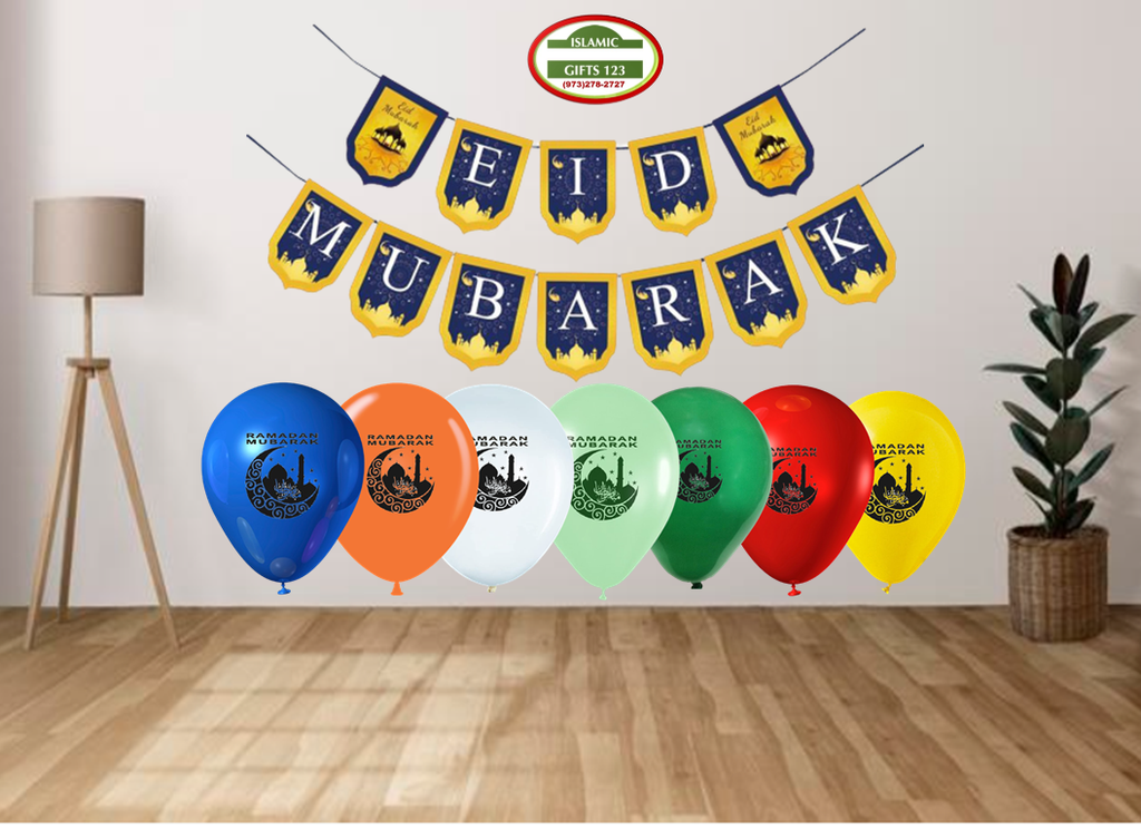 Eid Mubarak Letters Banner + 10 Balloons