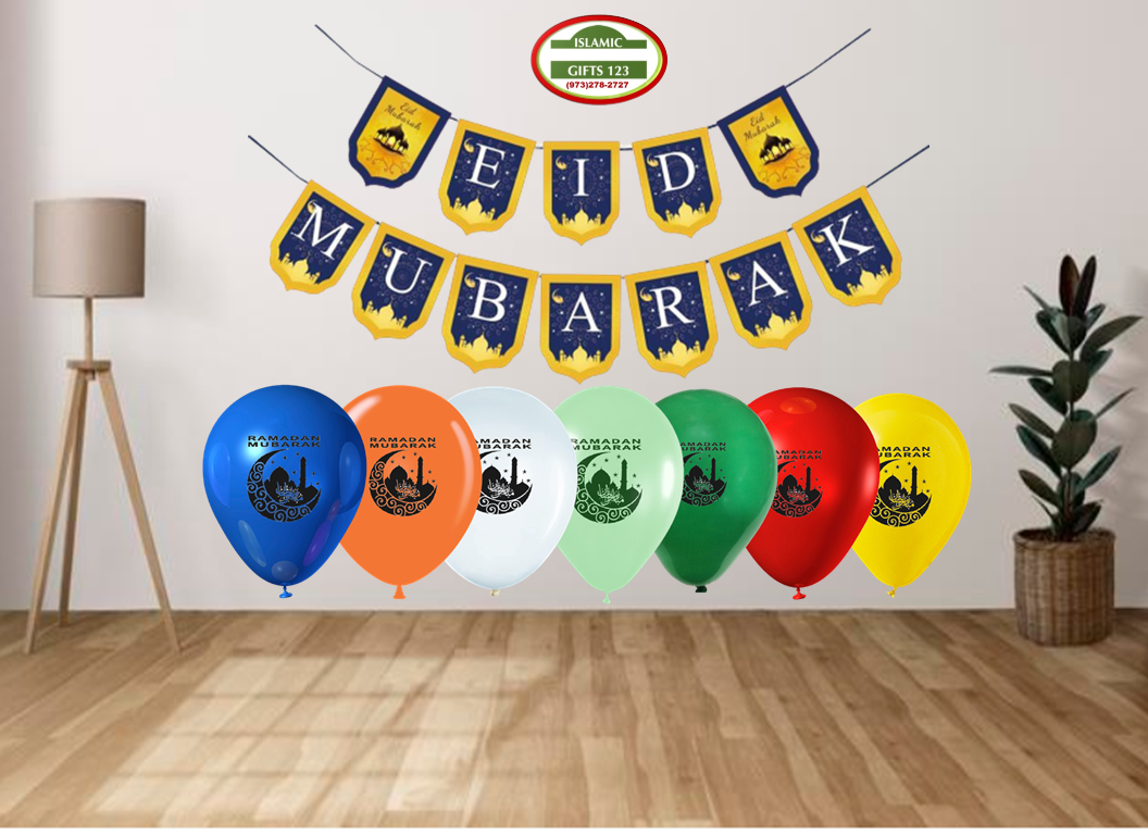 Eid Mubarak Letters Banner + 10 Balloons