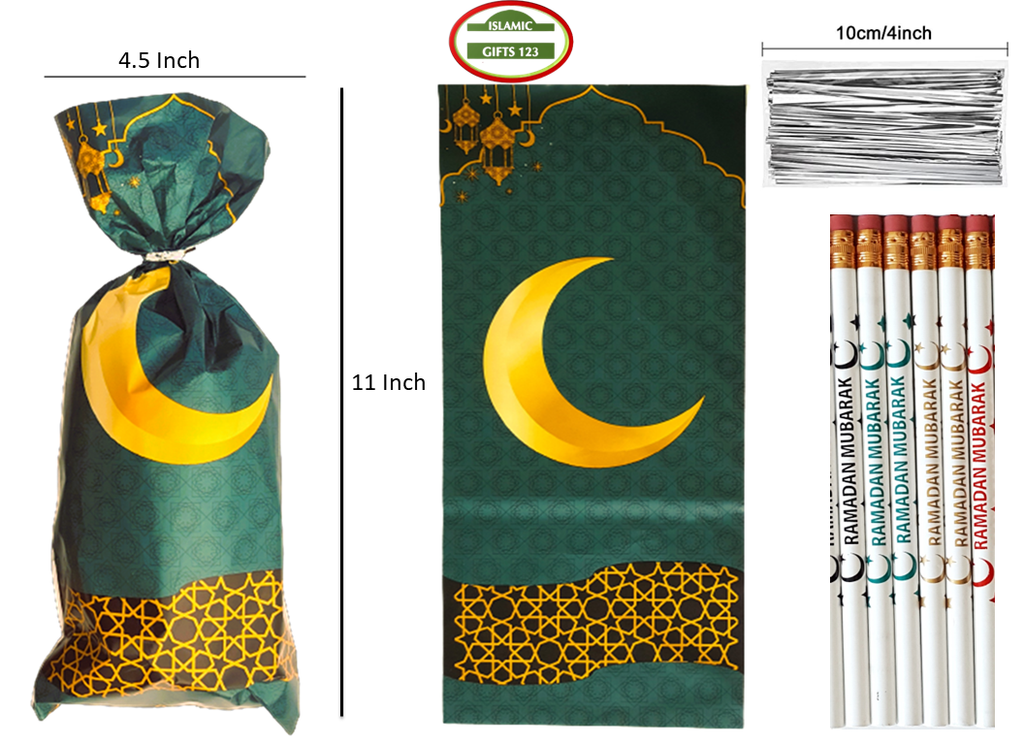 Ramadan Party Favors 144 PCS- Bags, Bands & Pencils Set