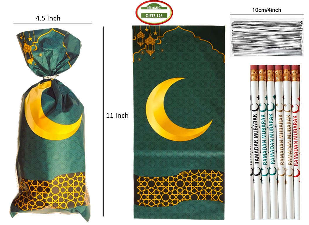 Ramadan Party Favors 144 PCS- Bags, Bands & Pencils Set