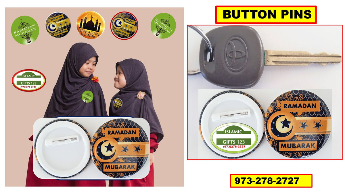 Happy Ramadan Mubarak Button Pins Blue Design