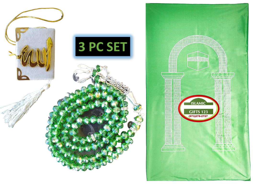 Crystal Tasbeeh, Fancy Quran, and Prayer Mat–3-Piece Gift Set FQ3