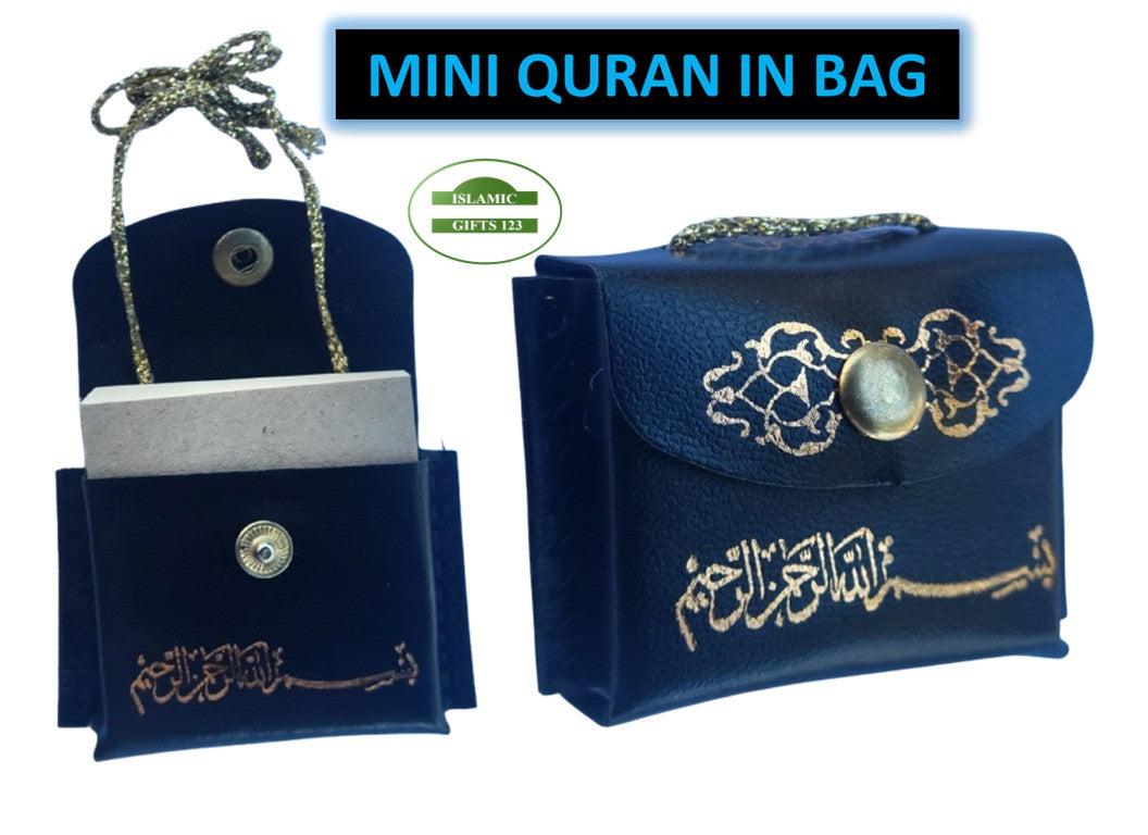 Mini Quran in Black Leather Bag – Perfect Wedding Favor for Islamic Events