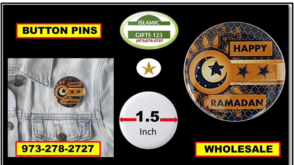 Happy Ramadan Mubarak Button Pins Blue Design