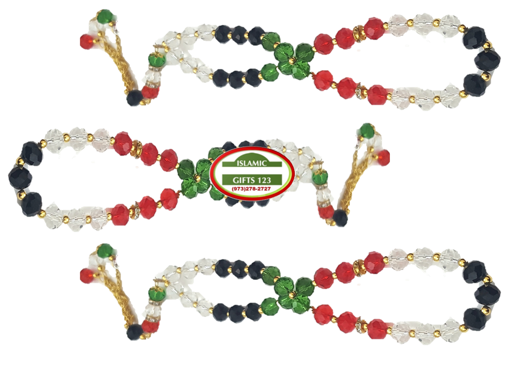 Palestinian Flag Crystal Misbaha - 33ct Large 10mm Prayer Beads
