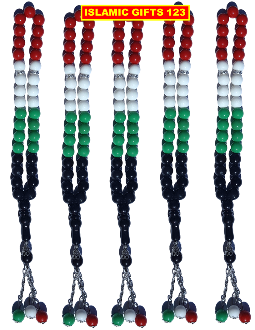 Palestinian Flag Misbaha 33ct Prayer Beads 10mm Acrylic Beads