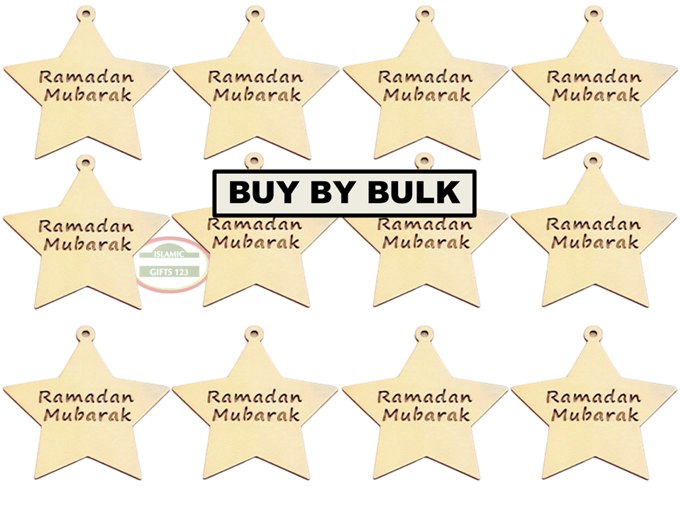 Ramadan Mubarak Stars Wooden Cutout - Festive Ramadan Decor