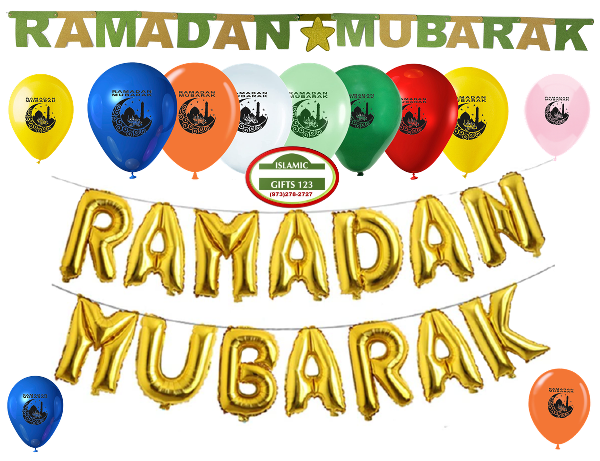 Ramadan Mubarak Gold Set – 12-Piece Ramadan Banners & Balloons Decoration Kit