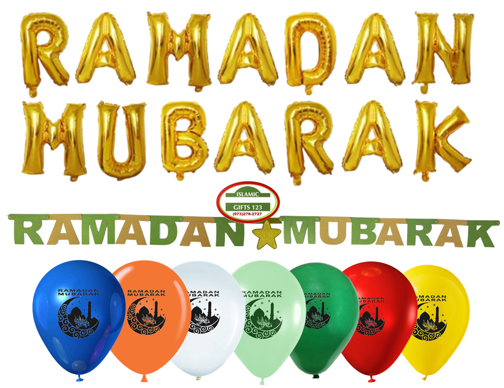 Ramadan Mubarak Gold Set – 12-Piece Ramadan Banners & Balloons Decoration Kit