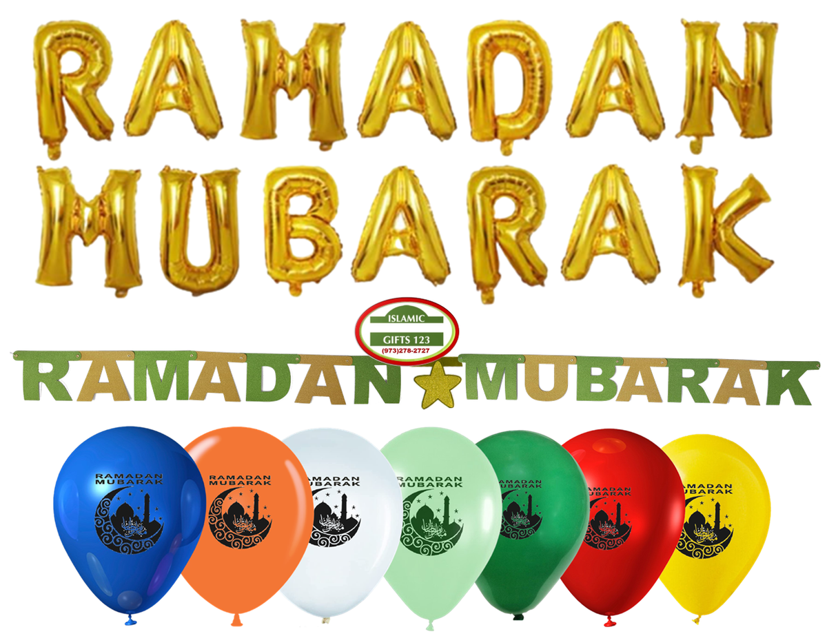 Ramadan Mubarak Gold Set – 12-Piece Ramadan Banners & Balloons Decoration Kit