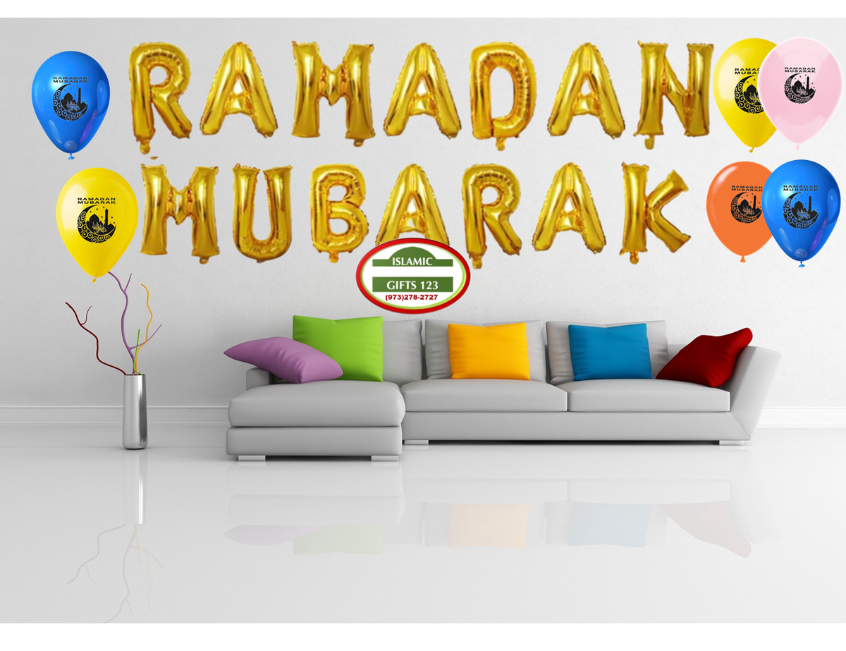 Ramadan Mubarak Gold Banners & Balloons 11-Piece Set – Perfect Ramadan Decorations