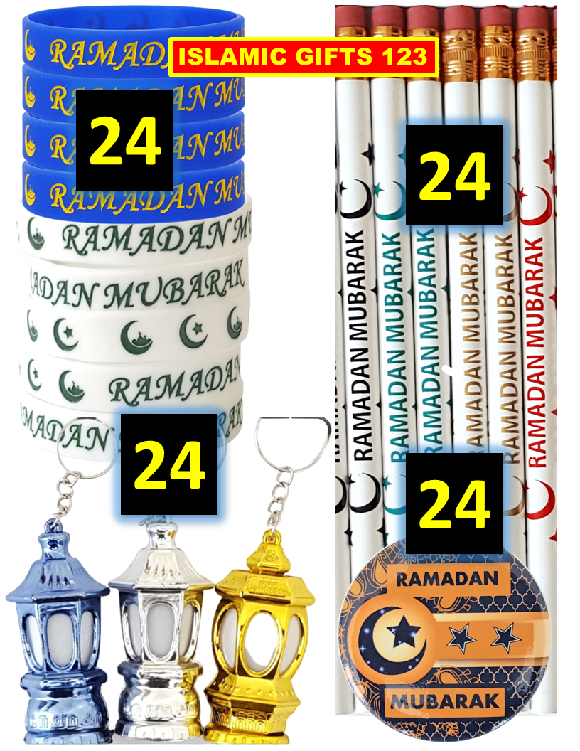 96 PCS Ramadan Favor Set: Lanterns, Pencils, Bands & Buttons for Celebrations