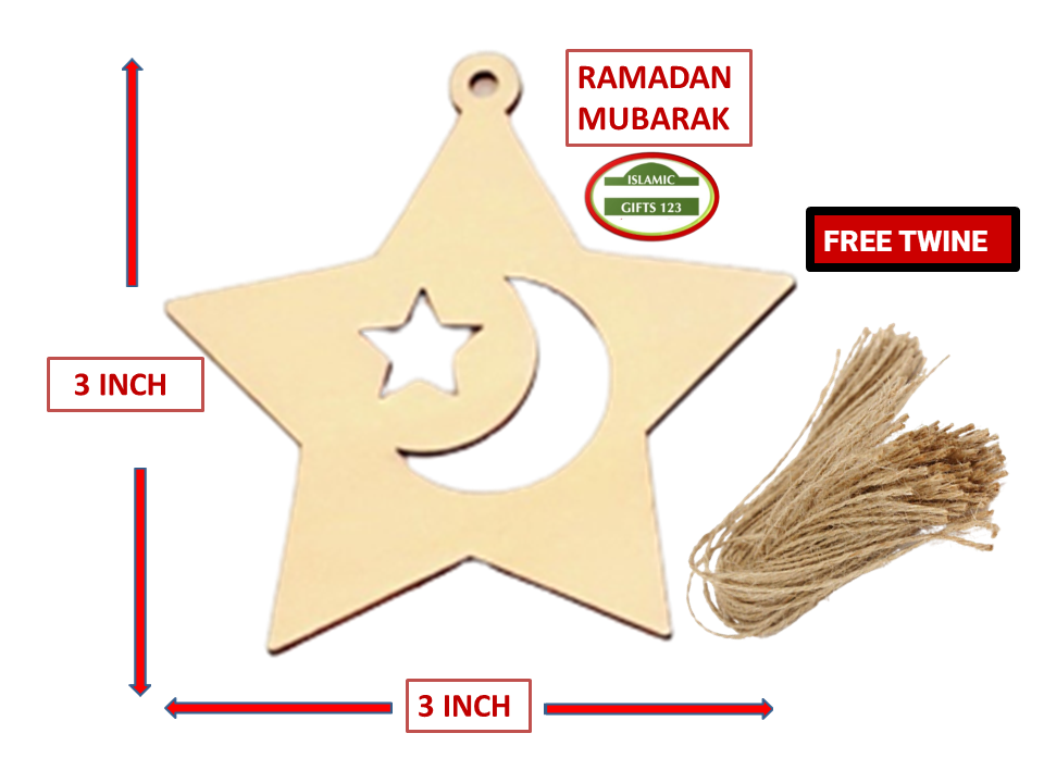 Ramadan Mubarak Stars Wooden Cutout - Festive Ramadan Decor