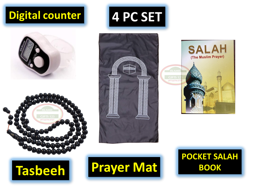 Kids Prayer Gift Sets (4PC) Digital counter+Book+Tasbeeh+Prayer Mat K4