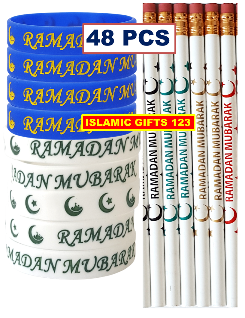 48 Pcs Ramadan Pencils and Bands Favor Set Perfect for Ramadan Gifting