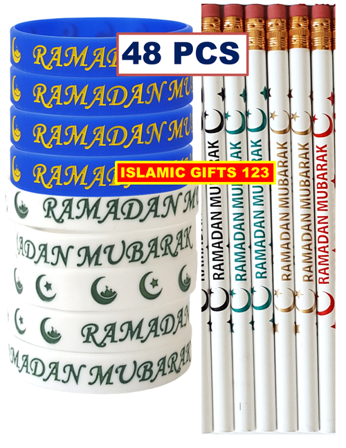 48 Pcs Ramadan Pencils and Bands Favor Set Perfect for Ramadan Gifting