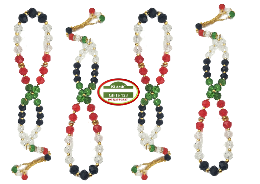 Palestinian Flag Crystal Misbaha - 33ct Large 10mm Prayer Beads