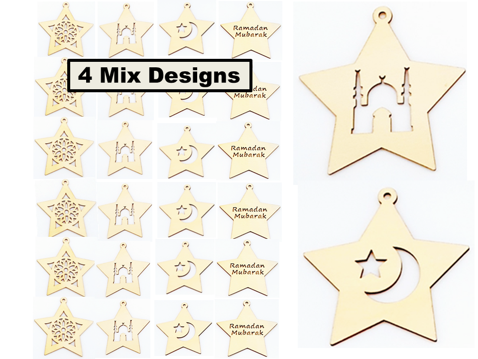 Ramadan Mubarak Stars Wooden Cutout - Festive Ramadan Decor