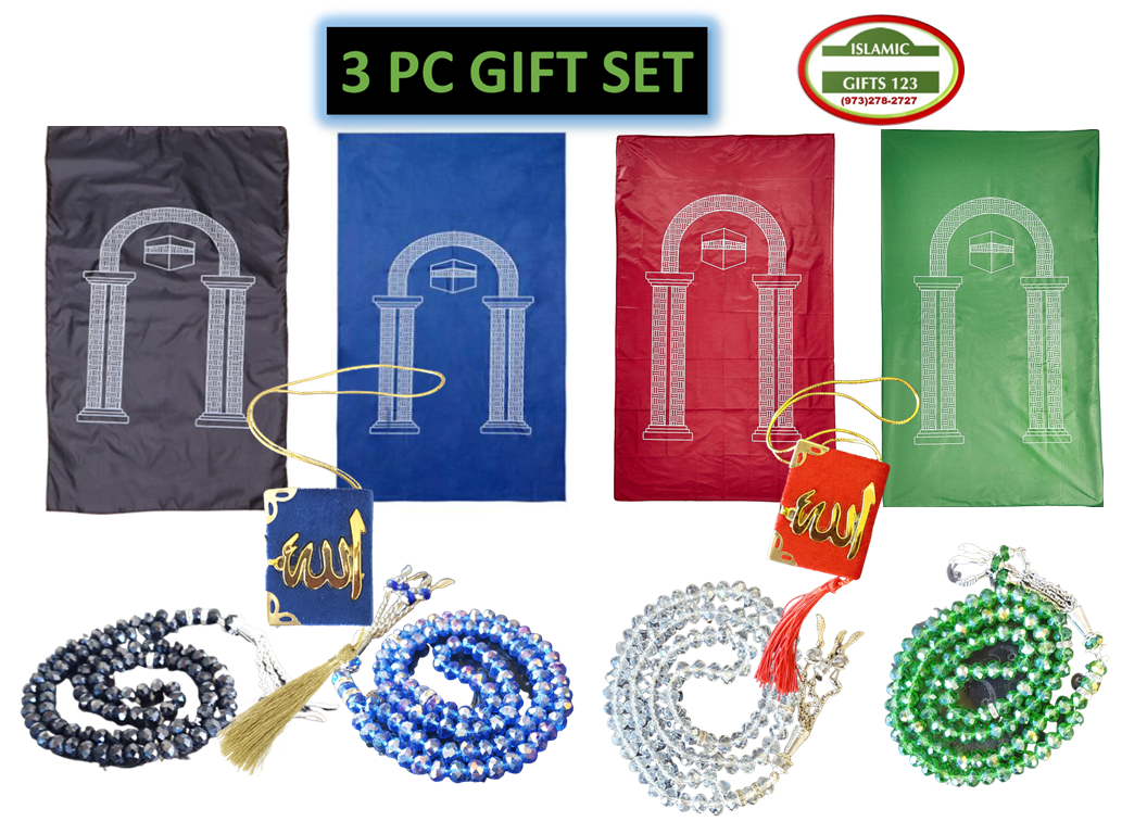 Crystal Tasbeeh, Fancy Quran, and Prayer Mat–3-Piece Gift Set FQ3